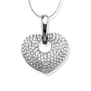 Pave Heart Pendant with Rhodium-plating